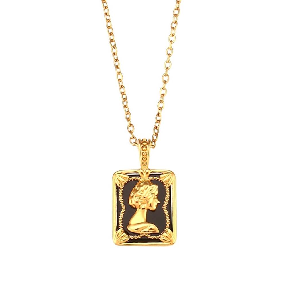 Vintage Queen Elizabeth Pendant Necklace 18K Gold Plated Stainless Steel - Picture 8 of 8